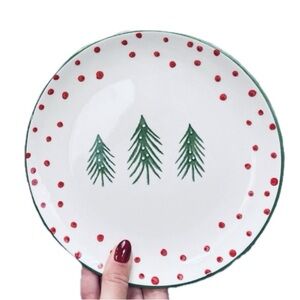NWT ⚜️🎄⚜️ PAPART CHRISTMAS TREE TRIO Polka Dot Salad Plates 8" Ceramic